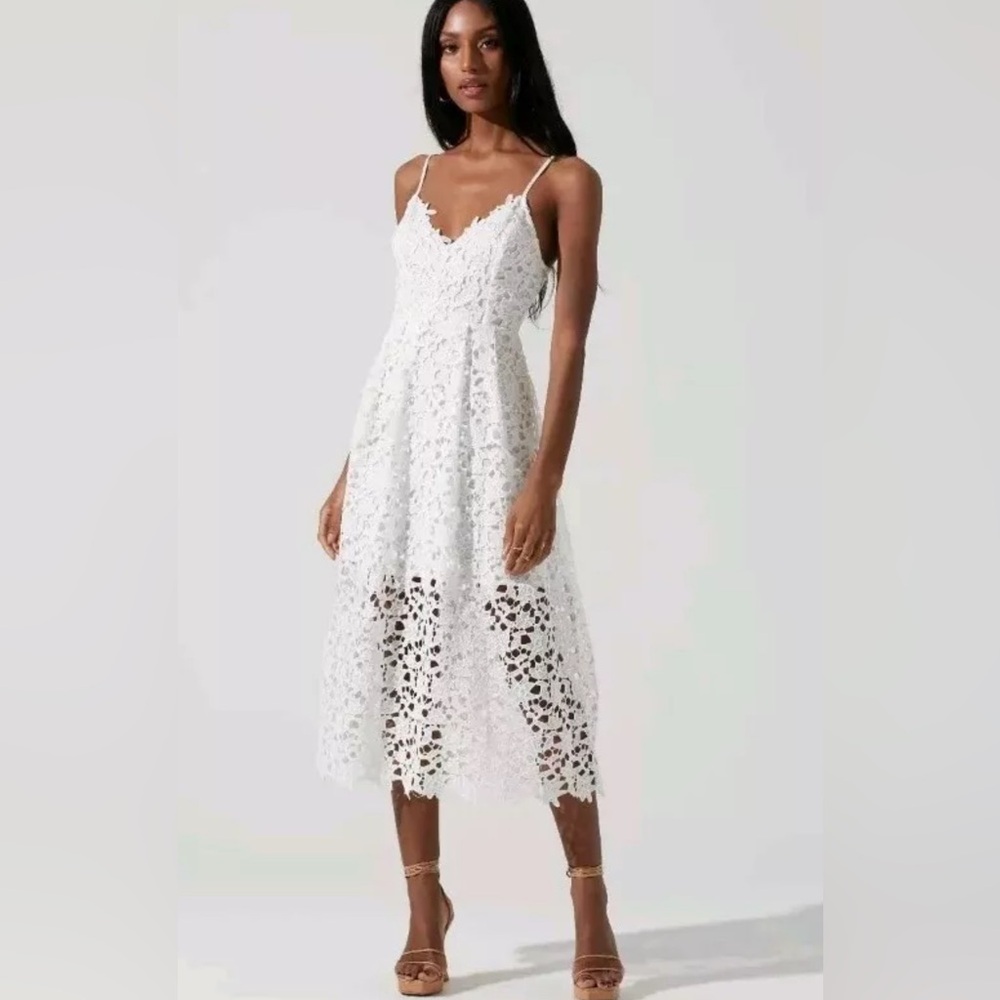 ASTR The Label White Floral Crochet Midi Dress